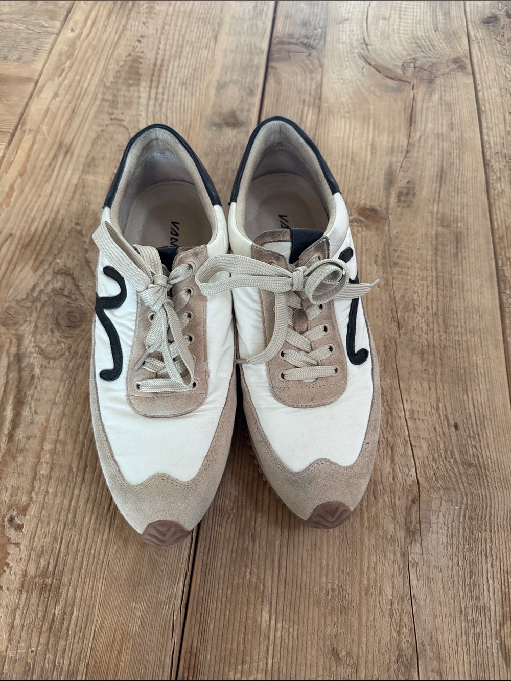 Vaneli Sport Beige & White Sneakers with Black Accent